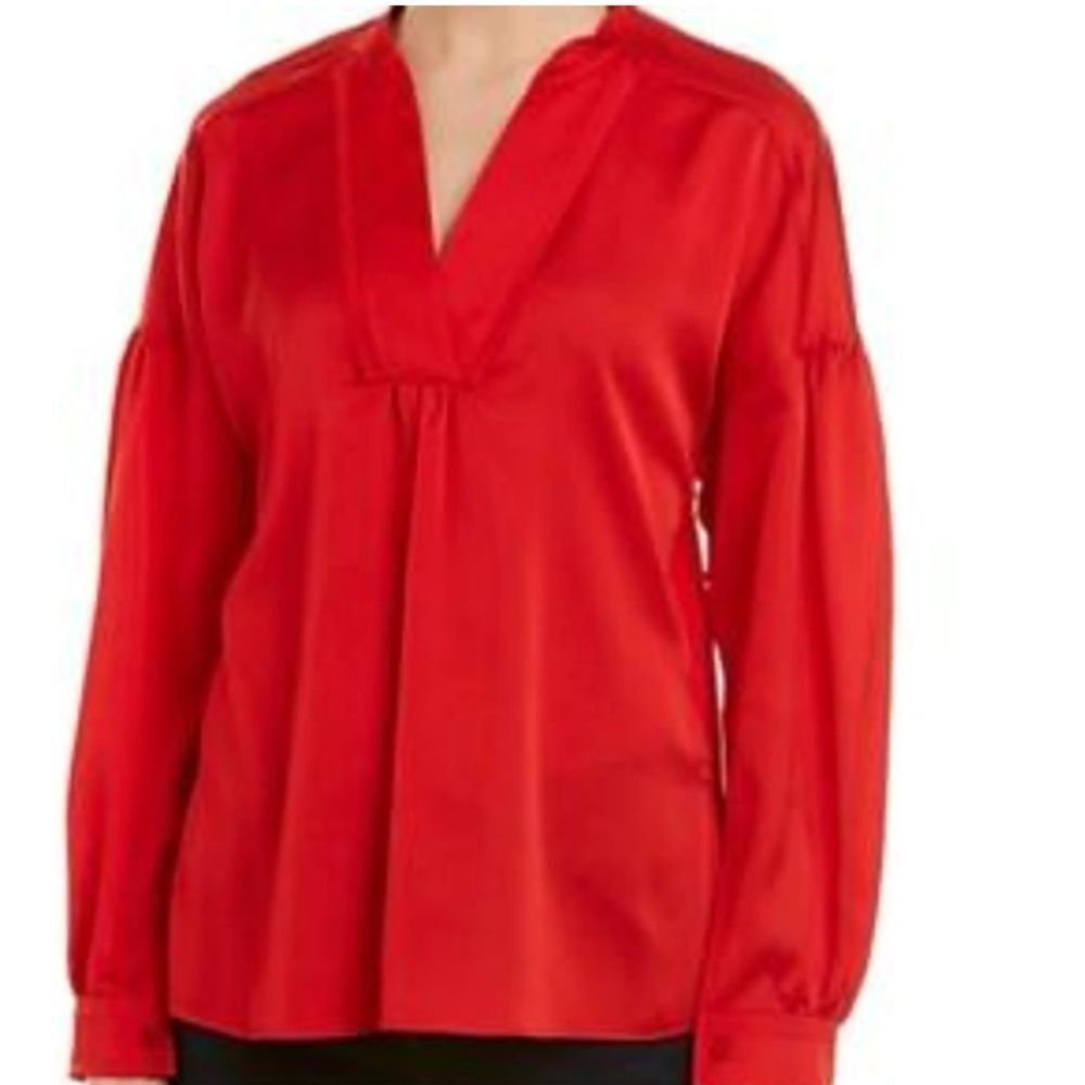 Soft Surroundings Blouse Medium brick red Akira Long Sleeve Draped VNeck Med NWT